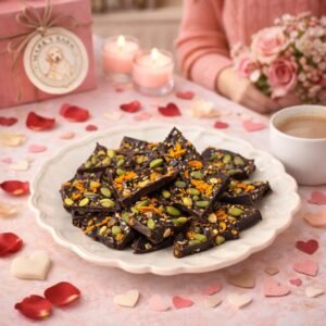 orange zest pistachio bark lifestyle shot