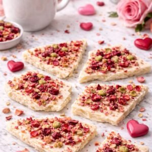 rose strawberry pistachio white chocolate bark lifestyle shot