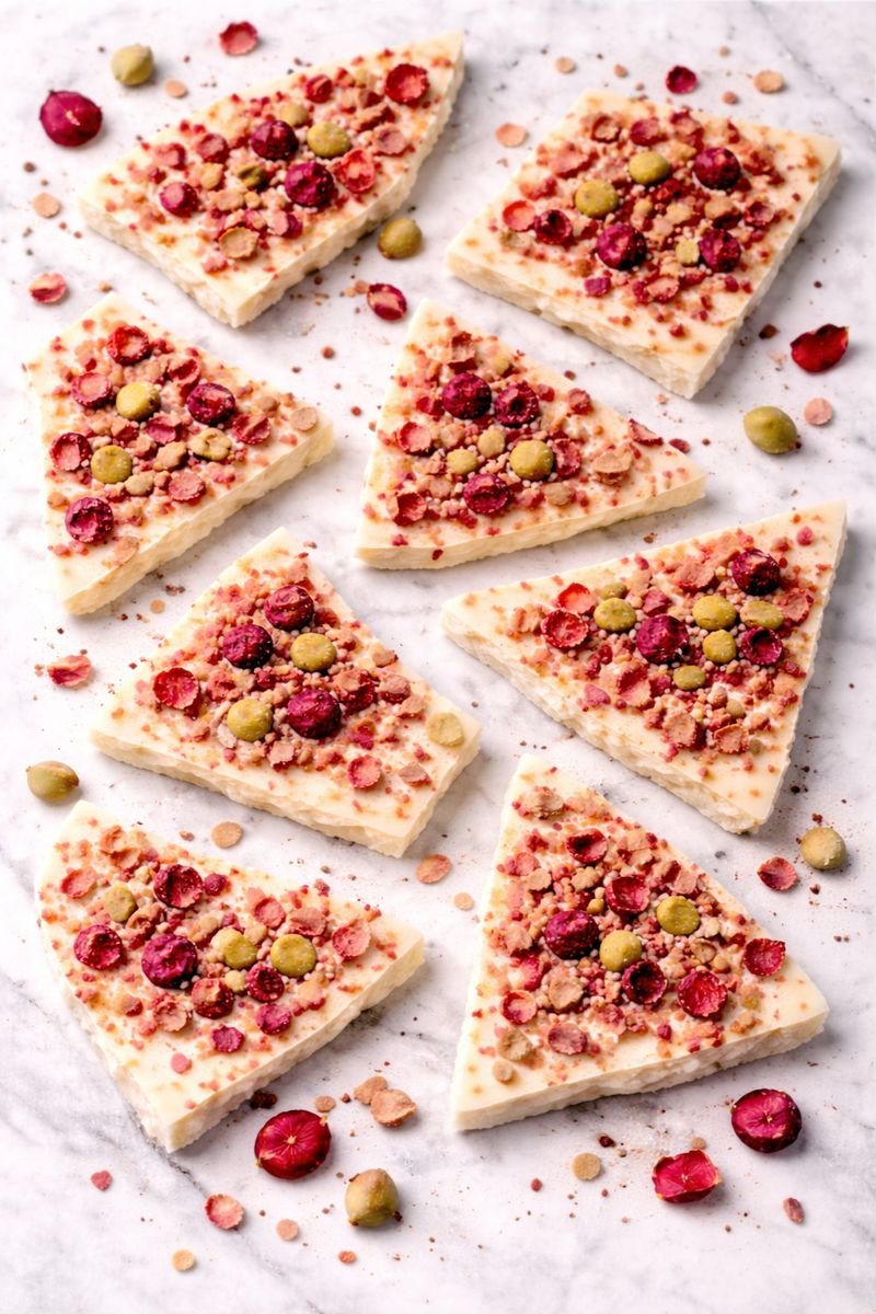 rose strawberry pistachio white chocolate bark top down rose strawberry pistachio white chocolate bark top down